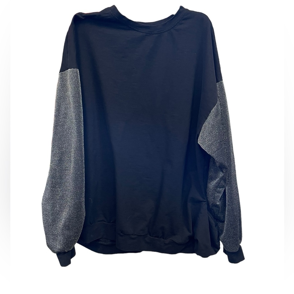 Hey Peach Plus Size Black Glittery Long Silver Sleeves Pullover Sweatshirt 5X - Picture 3 of 6